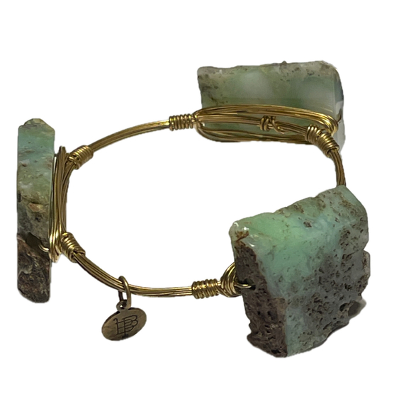 Bourbon & Bowties BB Gold Plated Wire Wrap Bangle Bracelet Green Natural Stone - Picture 11 of 11